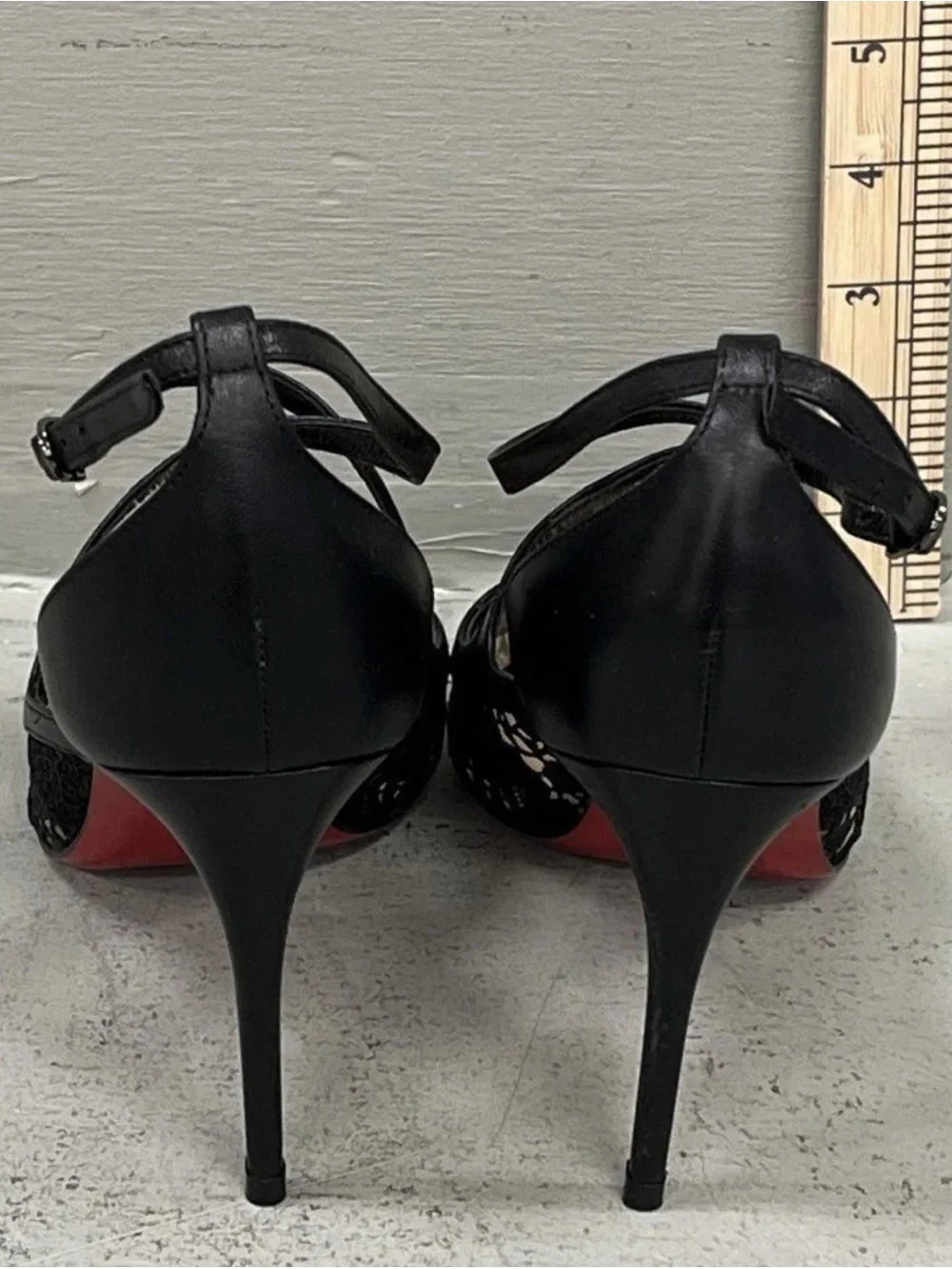 Christian Louboutin Black Lace Pointed-Toe Crisscross Strap Pumps